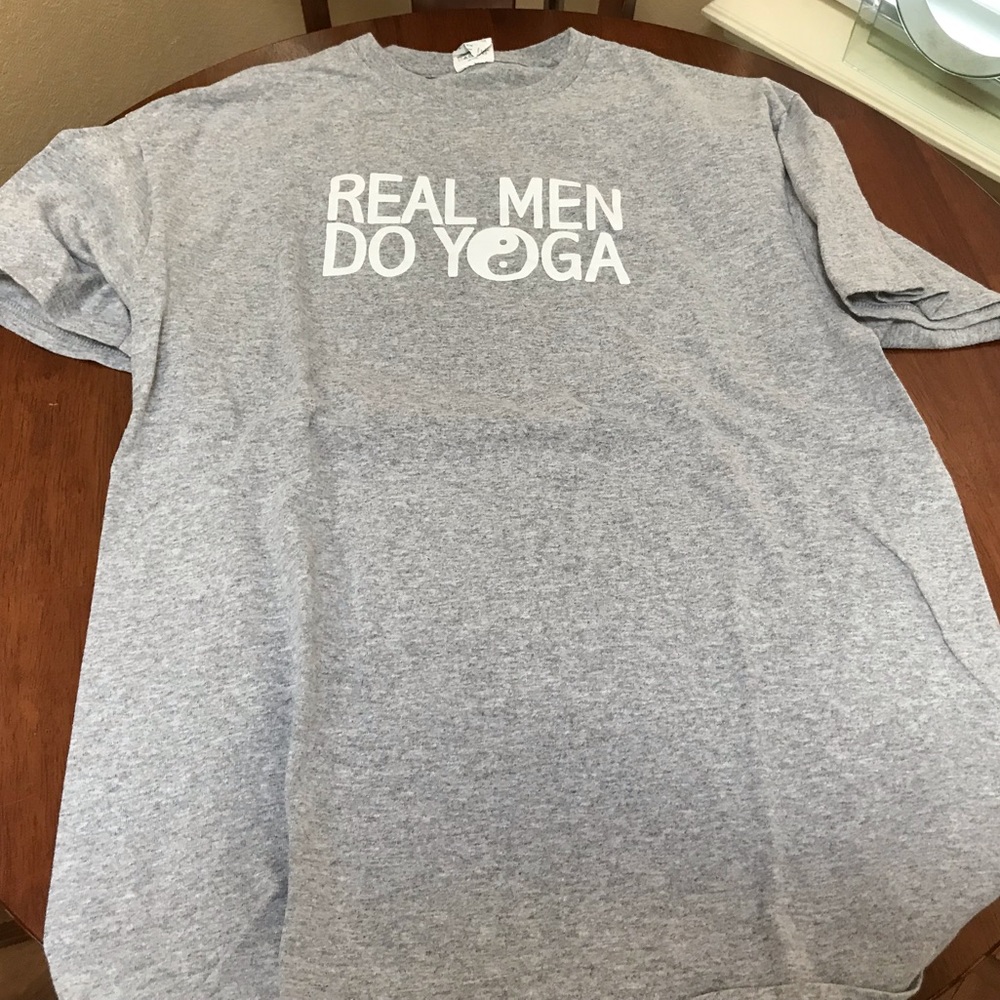 Real Men Do Yoga Gray Tee - Picture 2 of 6